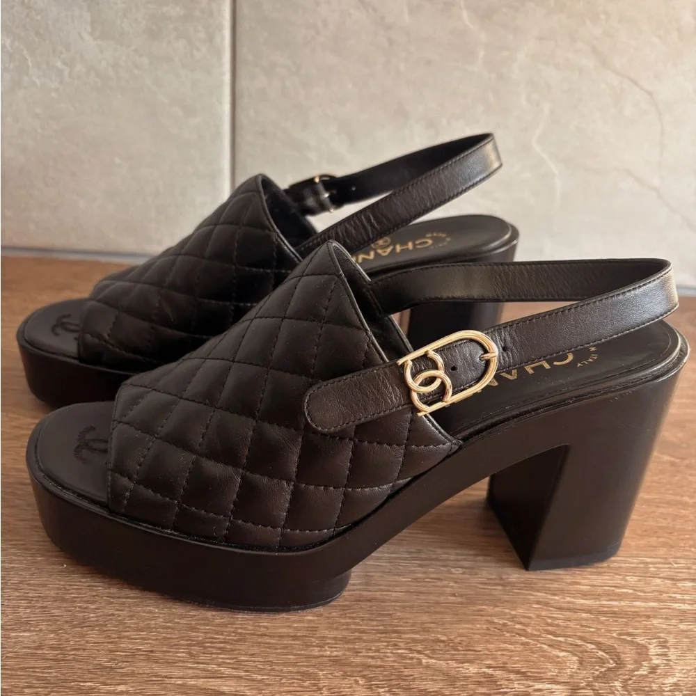 CHANEL Black Quilted Platform Sandals - Authentic - Size 39 - Like New - Picture 7 of 11